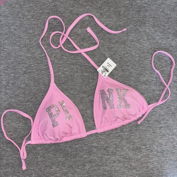VS PINK Limited Edition Pink Lollipop Rhinestone Bling String Bikini Top - SM - Picture 2 of 8